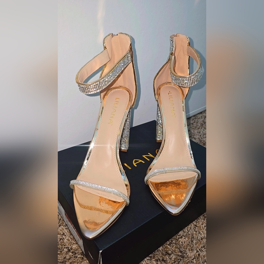 Liliana Shimmering Rose Gold Rhinestone Heels